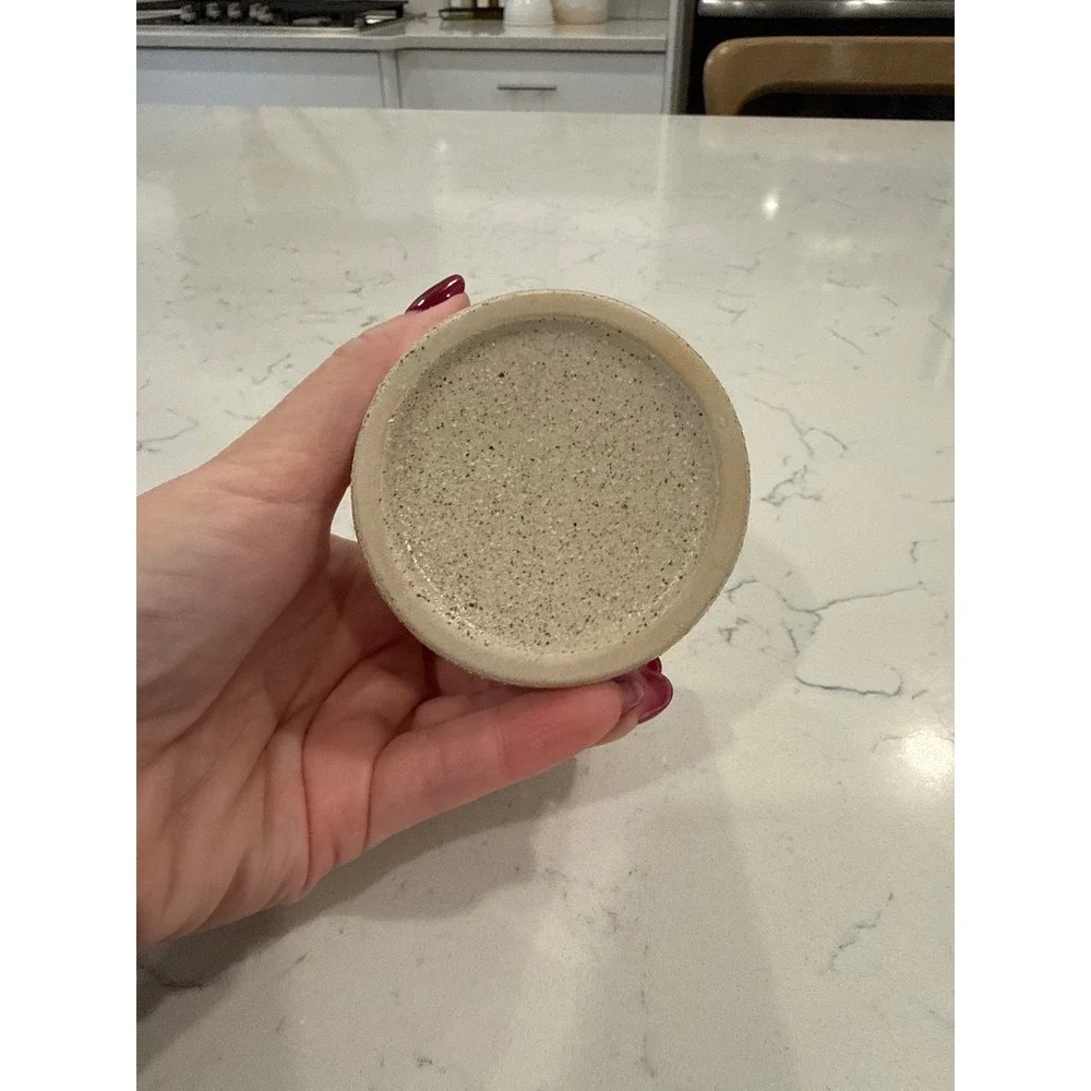 Two-Tone Speckled Ceramic Stoneware Crock Small Utensil Holder Cream and Tan